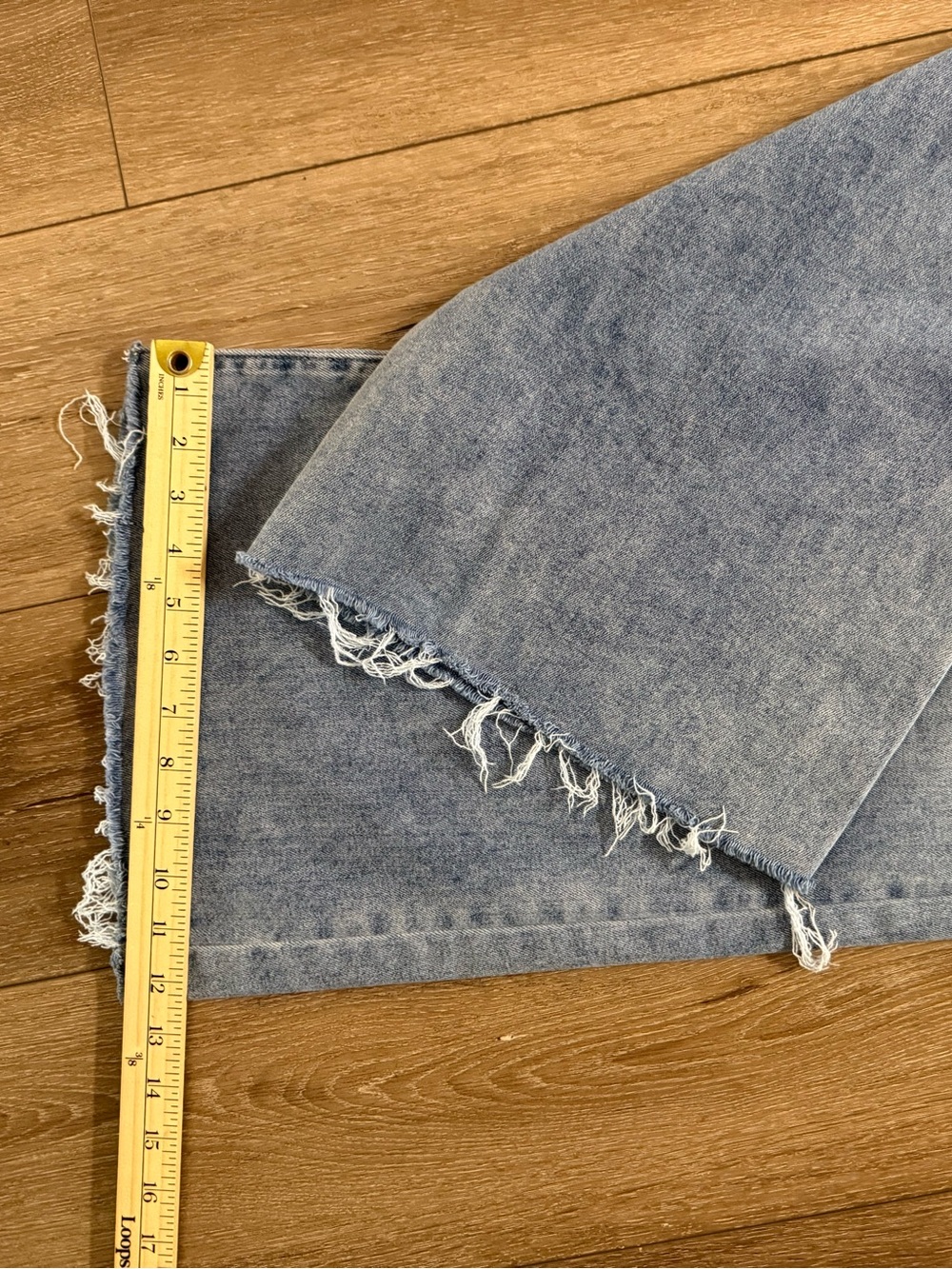 Risen Wide Leg Frayed Hem Jeans in Light Blue - Picture 10 of 12